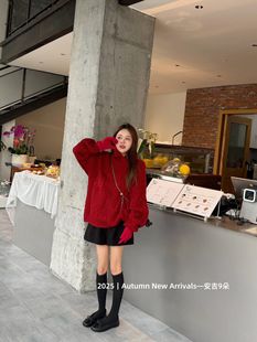 宽松显瘦百搭针织衫 韩版 上衣 新款 泡菜订制红色麻花毛衣女2025冬季