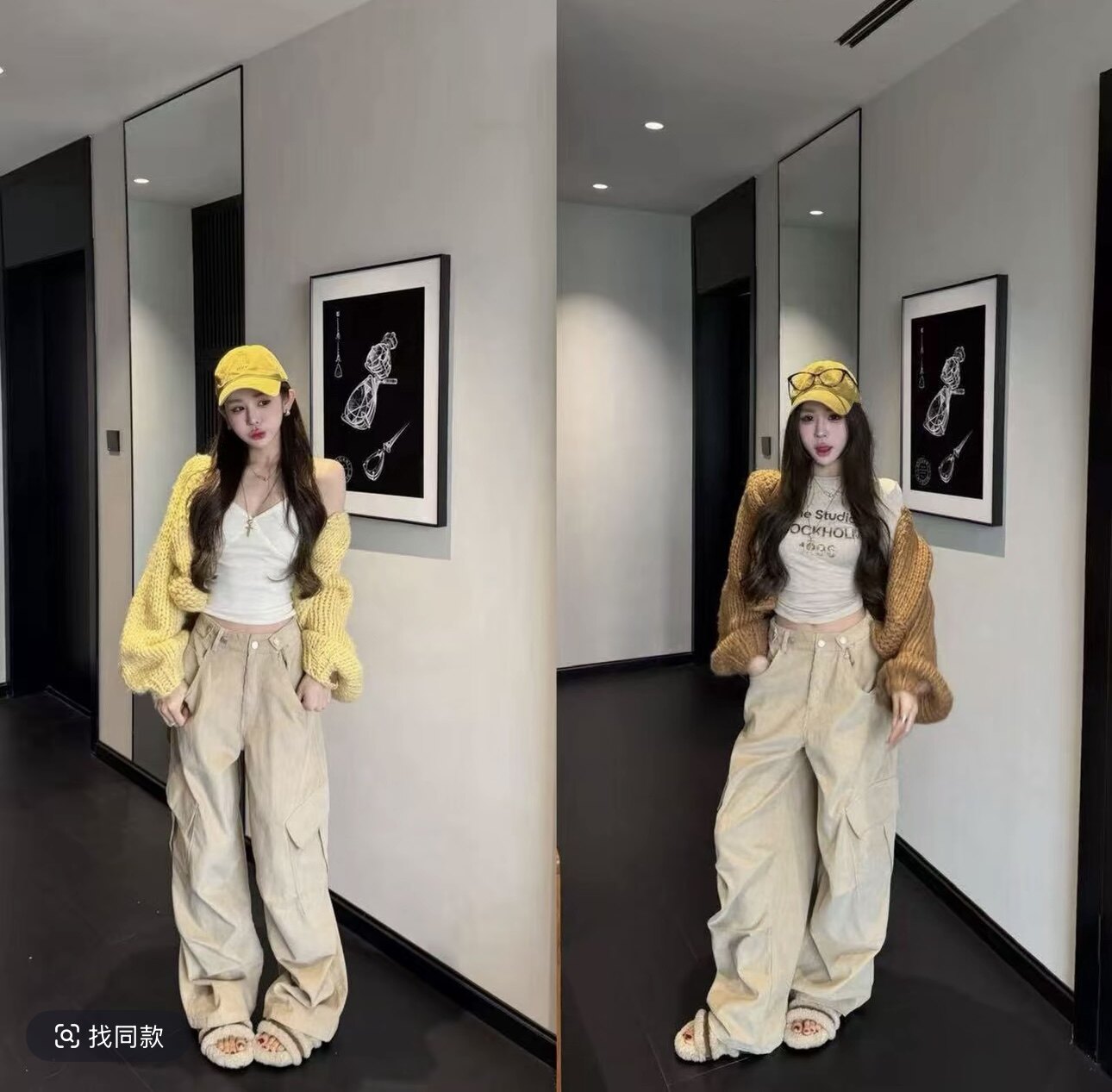 九月家【软欧包】焦糖色重磅手打针织毛衣/卡其色灯芯绒工装裤潮