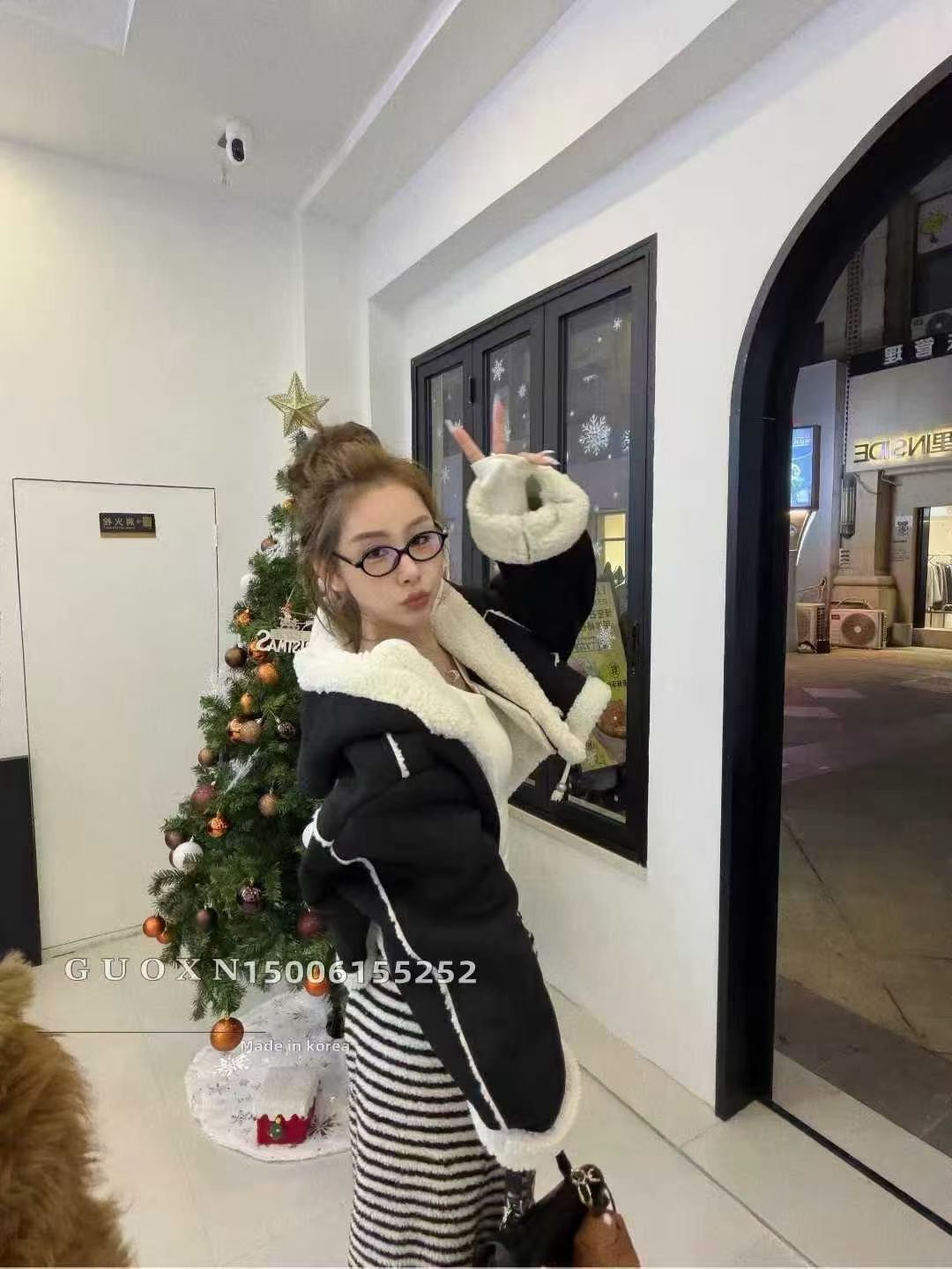 韩国2025冬季新款韩版宽松高腰显瘦抽绳子百搭松紧腰羊羔毛休闲裤