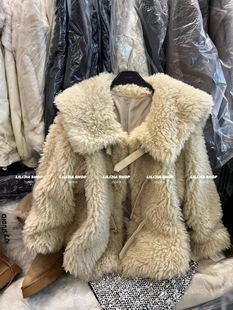 宽松慵懒风加厚毛毛外套 韩版 大翻领仿山羊毛短外套女2025冬季 新款