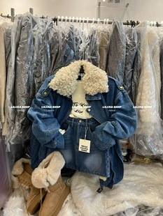 半身裙套装 2025冬季 宽松翻领加厚保暖羊羔毛牛仔外套 韩版 潮 新款