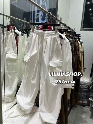 2025秋季新款韩版时尚设计感松紧腰抽绳束脚工装裤女休闲裤ins潮