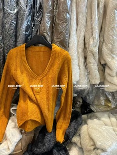 宽松V领羊毛针织开衫 韩版 毛衣外套上衣潮 新款 韩国东大门2025冬季