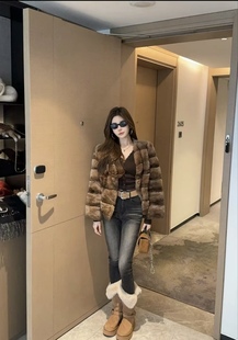 显瘦百搭毛毛皮草潮 韩版 泡菜订制100%真毛兔毛短外套2025冬季 新款