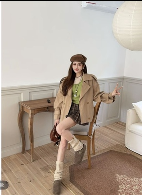 泡菜订制卡其色短款休闲风衣女2025秋季新款韩版宽松百搭短外套潮