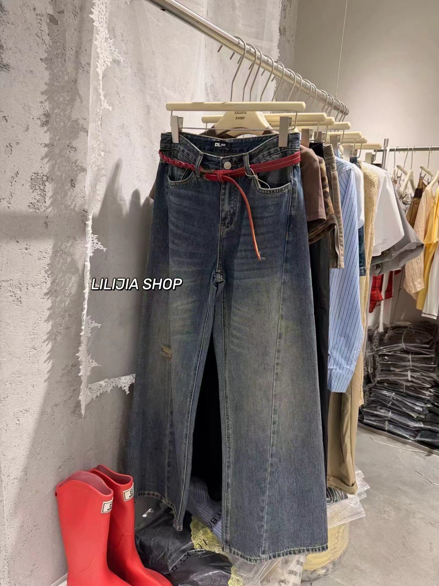 LiLijia正品2026早秋新款韩版宽松显瘦百搭时尚高腰阔腿牛仔长裤
