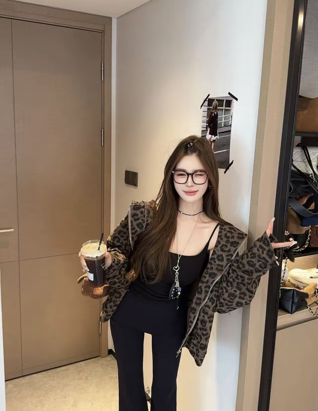 泡菜订制水洗棉豹纹连帽外套女2025秋季新款韩版宽松休闲短外套潮