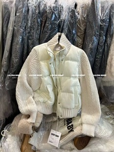 羽绒服女短款 2025冬季 宽松针织拼接袖 韩版 小个子白鸭绒外套潮 新款