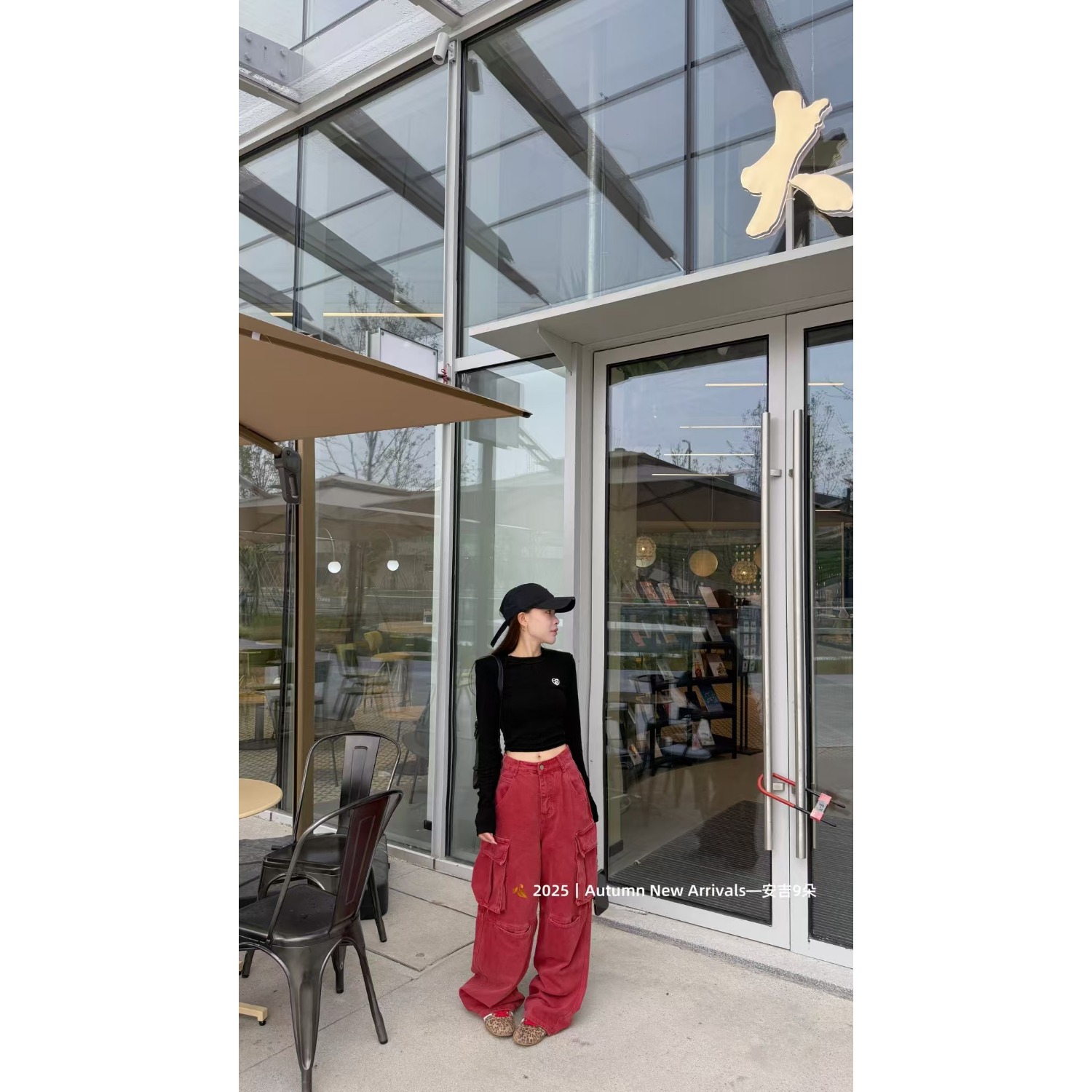 美式设计感休闲工装裤子秋季新款港风高腰多口袋宽松阔腿牛仔裤女