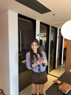 泡菜订制咖蓝色兔毛混纺针织毛衣2025冬季 小香风气质加厚外套 新款