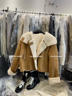 宽松加厚保暖羊羔毛皮毛一体连帽短外套麂皮绒潮 韩版 2025冬季 新款