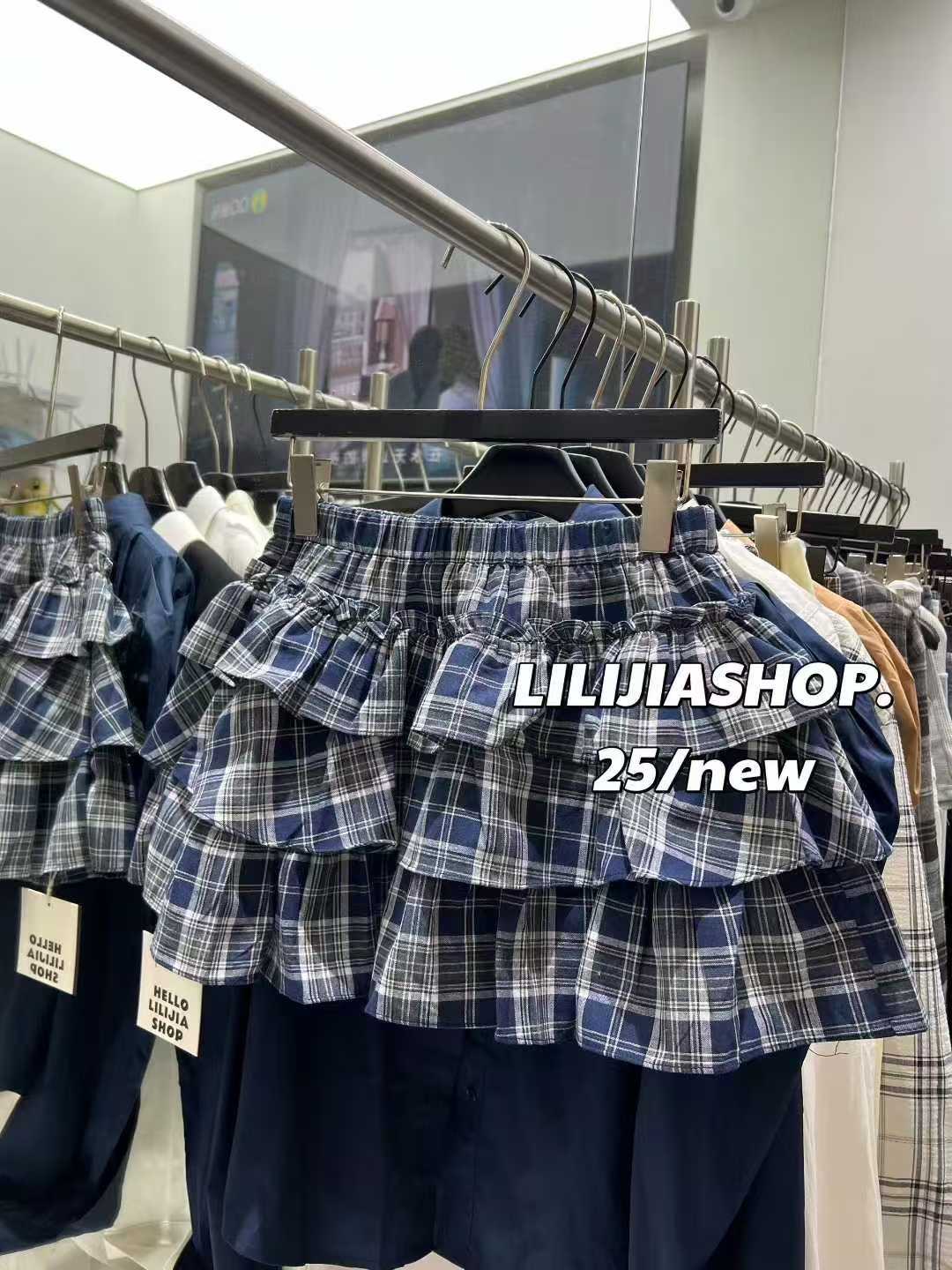 2025早秋新款韩版宽松显瘦百搭格子蛋糕裙高腰显瘦半身裙甜妹裙潮