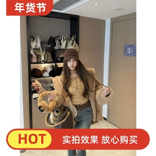 泡菜订制咖色环保毛连帽外套女2025冬季新款韩版宽松加厚皮草外套