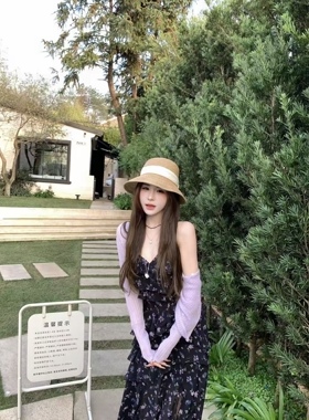 九月家【浅夏繁花】紫色冰丝防晒开衫/紫色雪纺碎花度假连衣裙潮