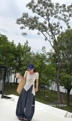 正品实拍2026夏季新款韩版时尚百搭宽松显瘦设计感小众格子休闲裤