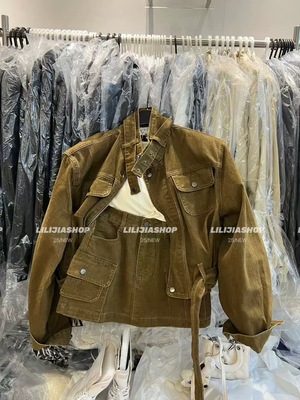 韩国东大门2025秋季新款韩版宽松立领拉链短款外套+半身裙套装潮