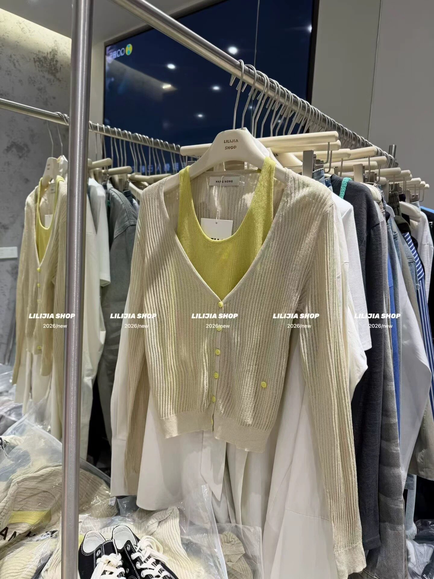 正品2026春季新款韩版时尚百搭修身显瘦挂脖假两件针织开衫上衣潮