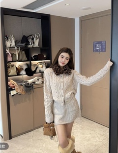 短裙套装 韩国东大门2025冬季 宽松休闲翻领麻花针织开衫 韩版 新款