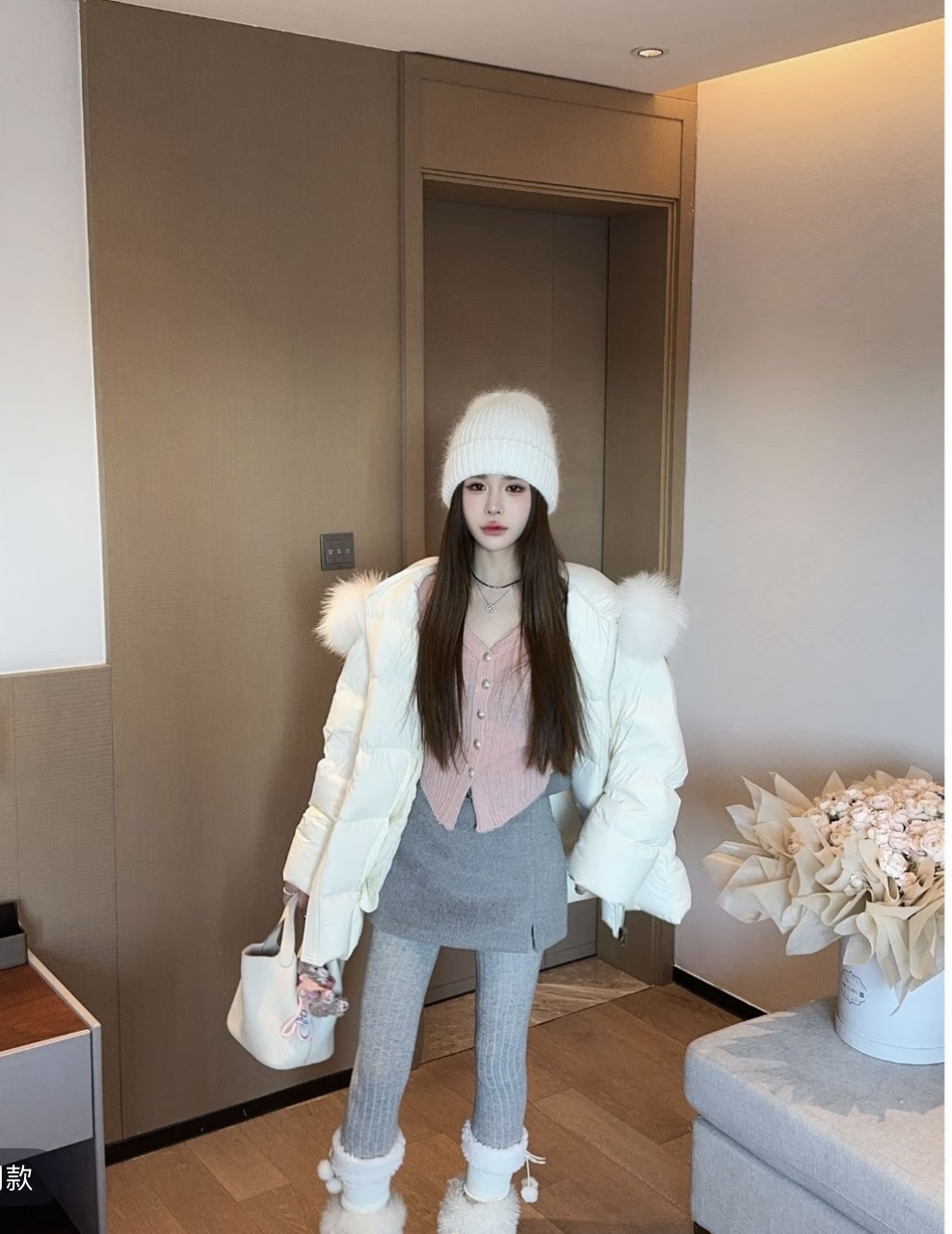 定制款90白鸭绒米白色羽绒服女2025冬季新款韩版宽松中长款外套潮