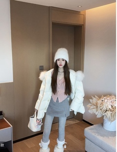 宽松中长款 定制款 韩版 新款 外套潮 90白鸭绒米白色羽绒服女2025冬季