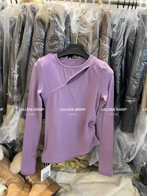 韩国东大门2025冬季新款韩版时镂空套头加绒长袖T恤不规则上衣女