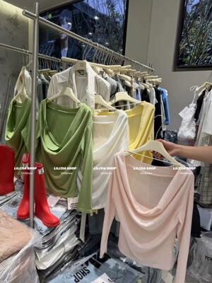 正品2026春季新款韩版宽松百搭一字肩长袖T恤时尚洋气纯欲风上衣