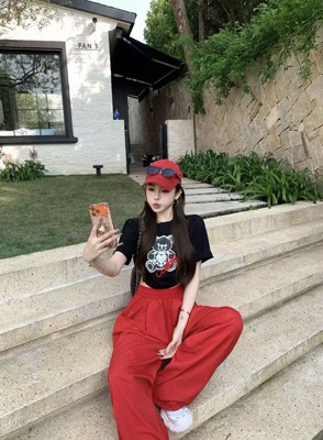 2025夏新款甜心小熊韩版时尚百搭显瘦气质简约印花短袖T恤上衣潮