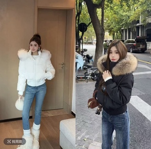 韩版 新款 休闲宽松短外套潮 本90绒真毛小海鸥羽绒服女2025冬季 高版
