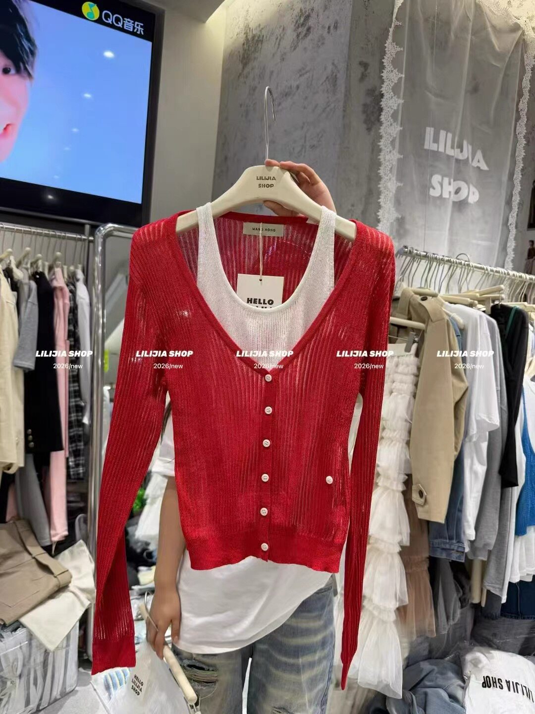 正品2026春季新款韩版宽松百搭假两件设计感薄款长袖针织衫上衣潮