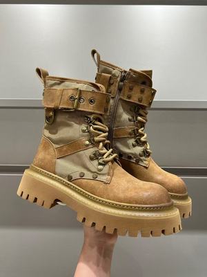 泡菜订制马丁靴女2025秋季新款真皮拼接皮带扣大黄靴骑士靴复古潮