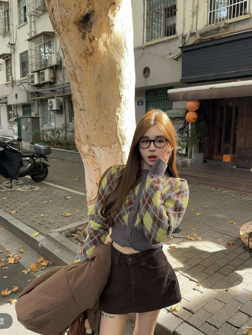 泡菜订制菱格针织泡泡袖毛衣女2025冬季新款韩版洋气复古针织上衣