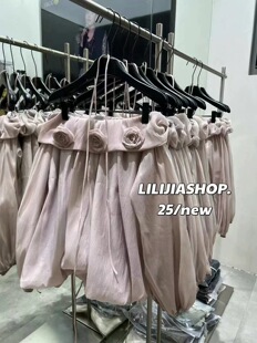 2025早秋新款 潮 一字领立体花朵洋气网纱灯笼袖 甜美温柔风气质衬衫