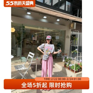 五折福利。 泡菜定制款休闲时尚宽松灰色卡通T恤新款韩系百搭上衣