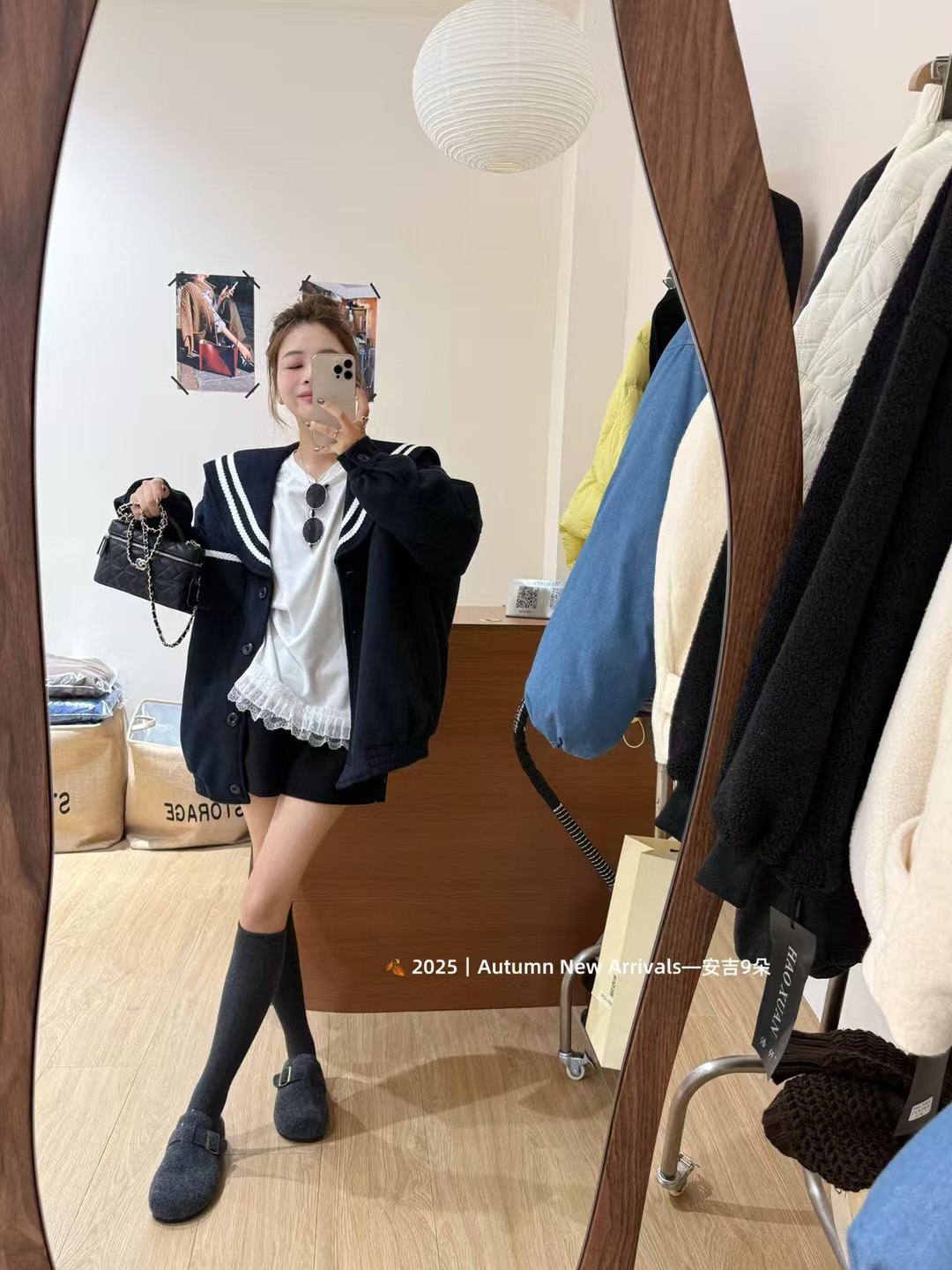 韩国东大门2025冬季新款韩版宽松拼色海军领学院风羊毛夹羽绒外套