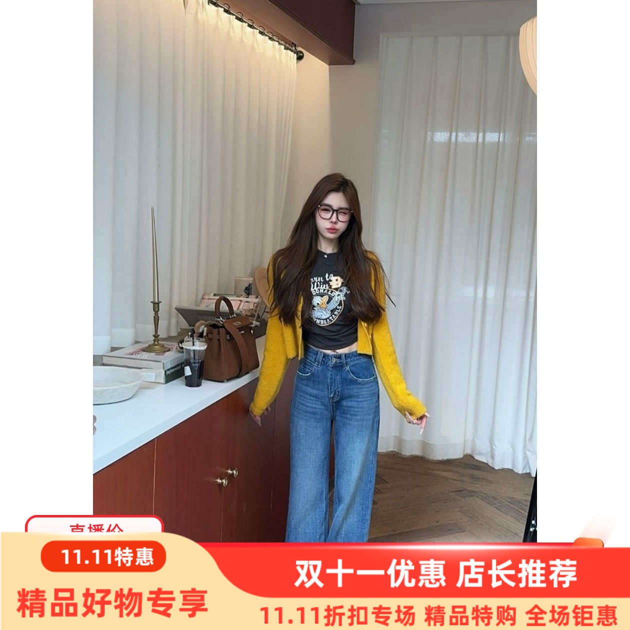 泡菜订制灰色唐老鸭字母卡通T恤女2025秋冬新款韩版修身内搭上衣