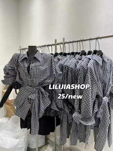 上衣潮ins 2025早秋新款 韩版 宽松显瘦百搭洋气polo领时尚 格子衬衫