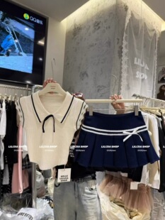 2026春季 套装 新款 宽松百搭休闲针织上衣百褶裙学院风时尚 韩版 正品