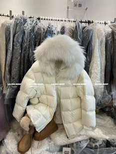 宽松狐狸毛大毛领连帽拉链加厚保暖白鸭绒羽绒服 韩版 2025冬季 新款