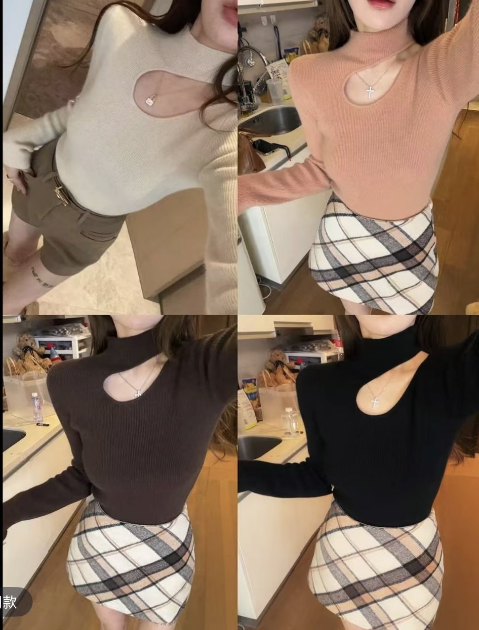 韩国东大门2025冬季新款韩版宽松休闲半高领镂空针织衫毛衣上衣潮