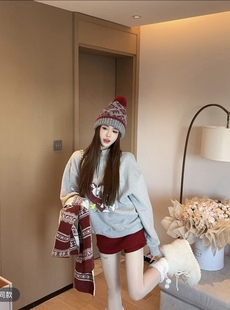 宽松套头加厚上衣 韩版 泡菜订制灰色史努比加绒卫衣女2025冬季 新款