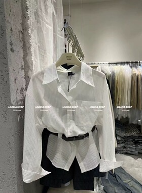 2026春季新款韩版宽松百搭休闲衬衫简约配腰带纯色长袖上衣潮ins