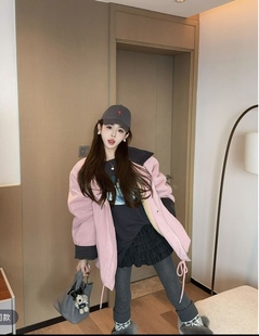 宽松加厚翻领潮 韩版 泡菜订制水洗棉粉色羊羔毛外套女2025冬季 新款