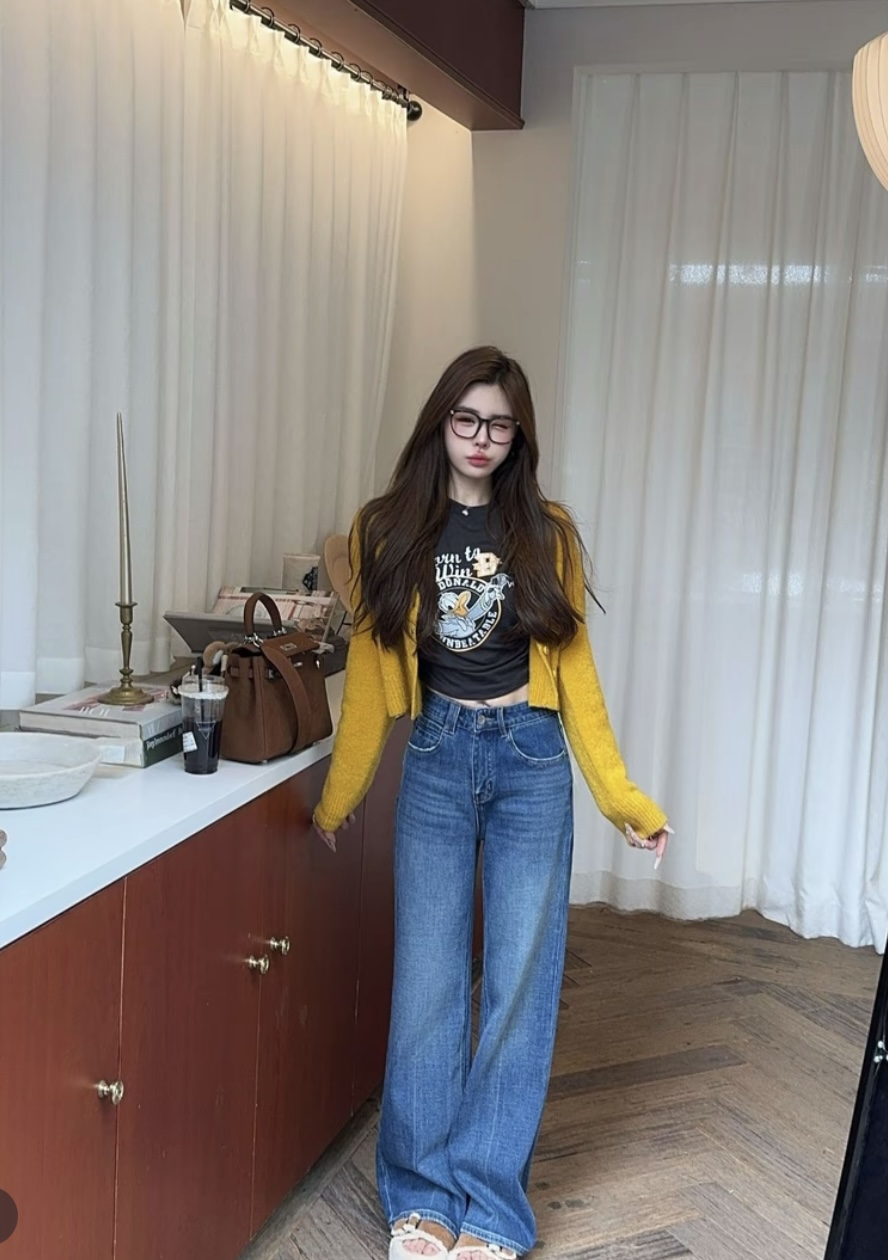 泡菜订制灰色唐老鸭字母卡通T恤女2025秋冬新款韩版修身内搭上衣