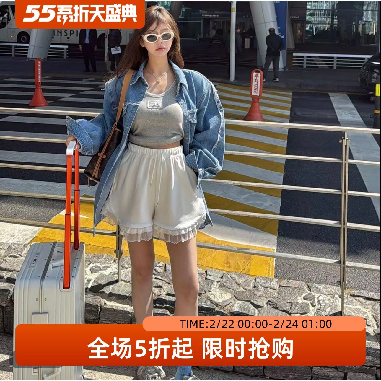 五折福利。  韩版宽松休闲百搭纯色翻领单排扣长袖短款牛仔外套女