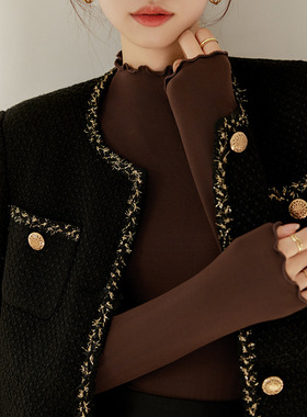 半高领木耳边内搭修身打底衫女秋冬T恤保暖上衣纯色韩版长袖