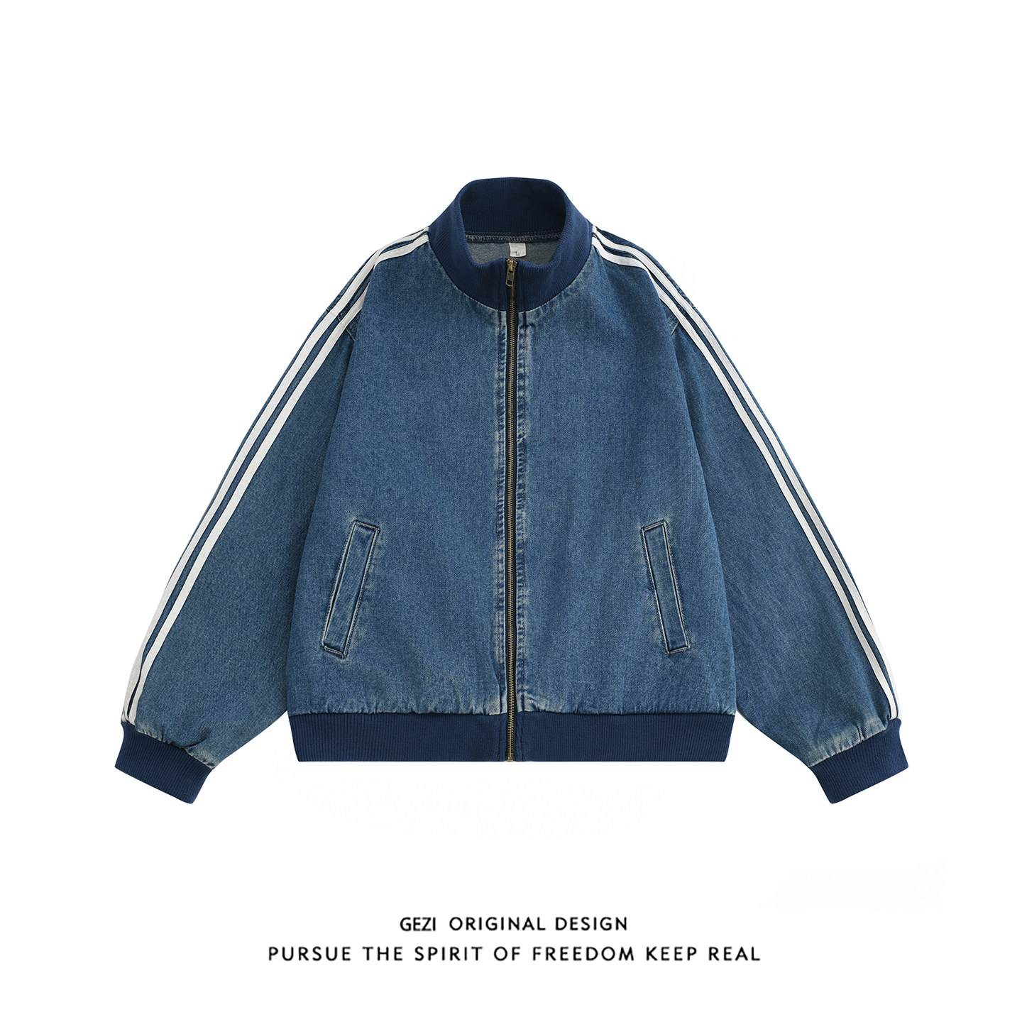 格自美式高街条纹牛仔外套男女潮牌宽松上衣春秋季设计感情侣夹克,男装,牛仔外套,淘宝优惠券,粉丝福利购,淘宝优惠卷