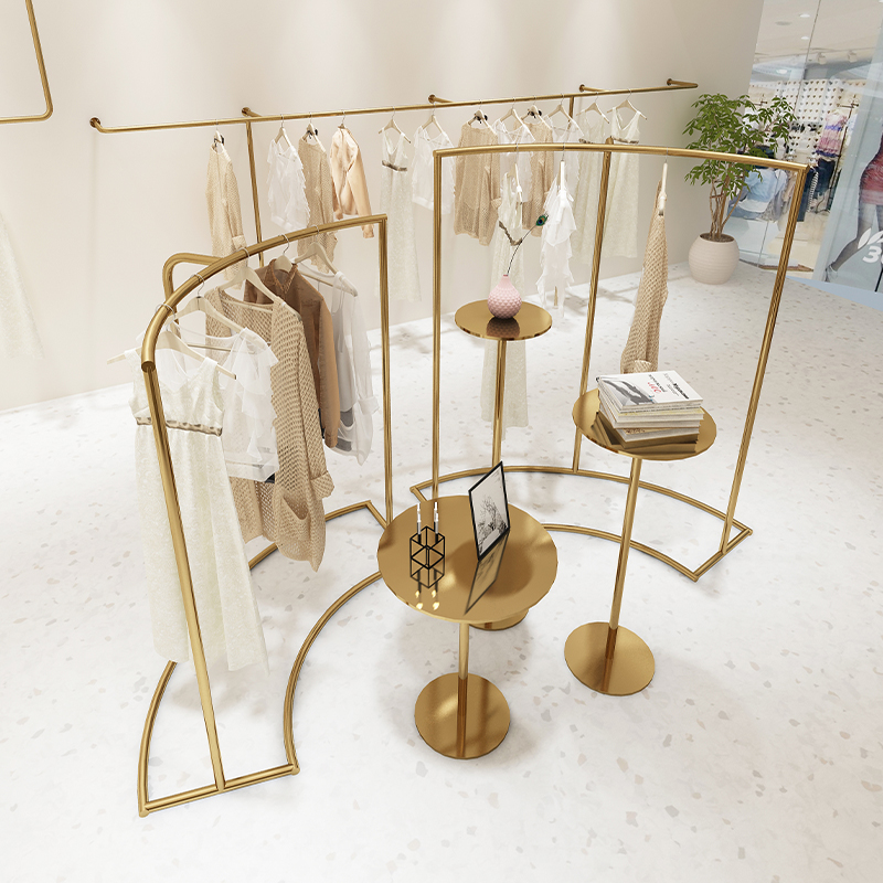 服装店陈列架展示架不锈钢电镀金钛落地架女装店中岛架高档货架