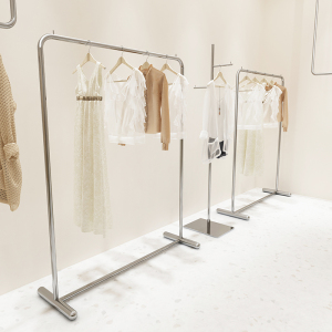 服装店展示架陈列架不锈钢拉丝挂衣架女装高档专用货架落地式衣架