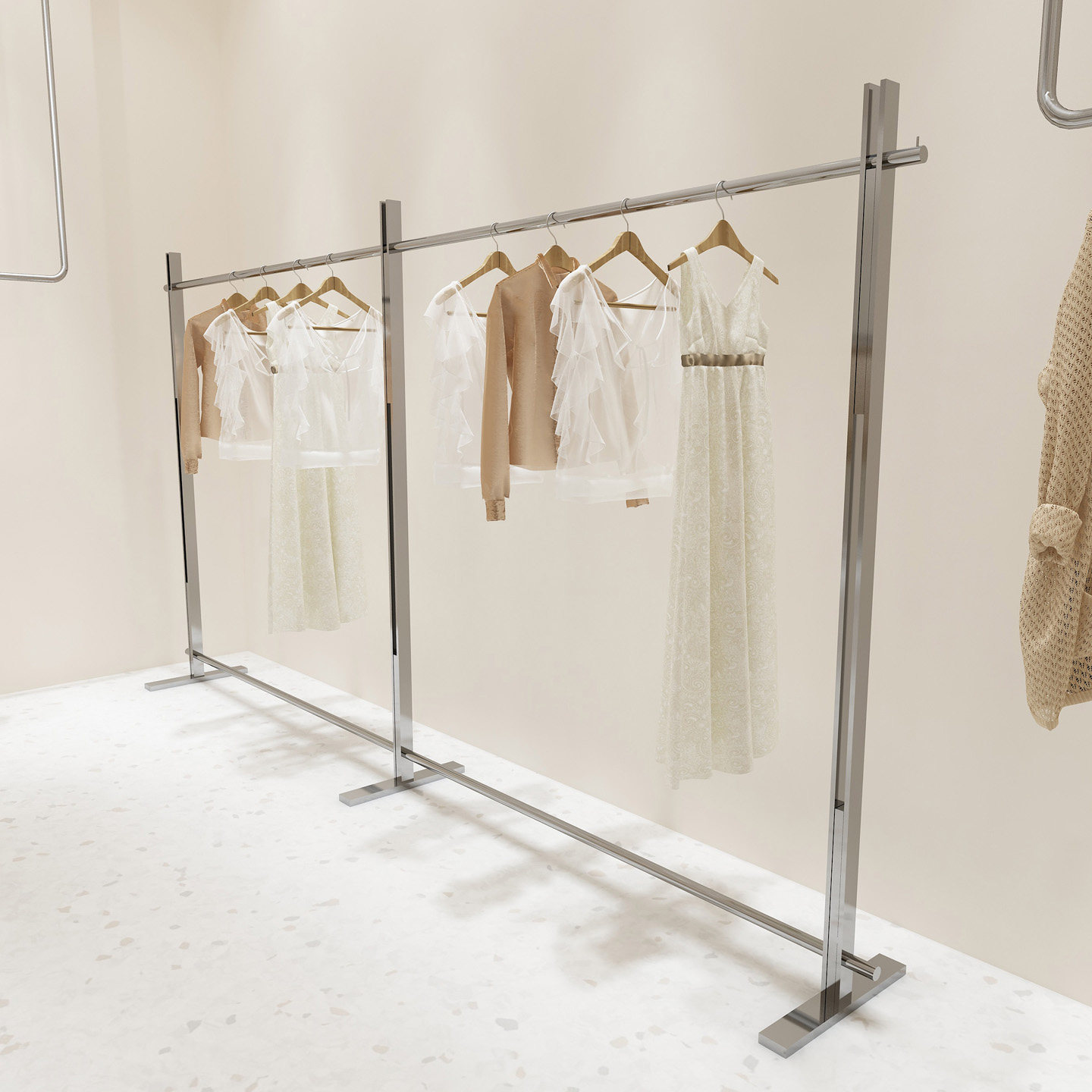 服装店展示架加厚不锈钢中岛架落地挂衣架可移动女装店陈列架定制图片