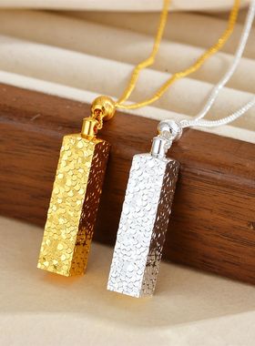 直播爆闪款CNC碎冰冰四方来财小金条吊坠立体金砖八方来财项链